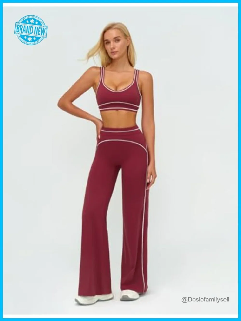 2 Piece Workout Set with Square Neck Tank & Wide Leg Yoga Pants